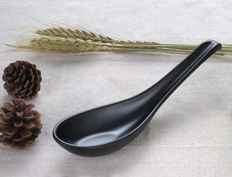 Happy Sales HSSP-MBLKP6, Melamine Soba, Rice Spoons, Asian Chinese Won Ton Soup Spoons, 6 pc Plain Black - Image 5